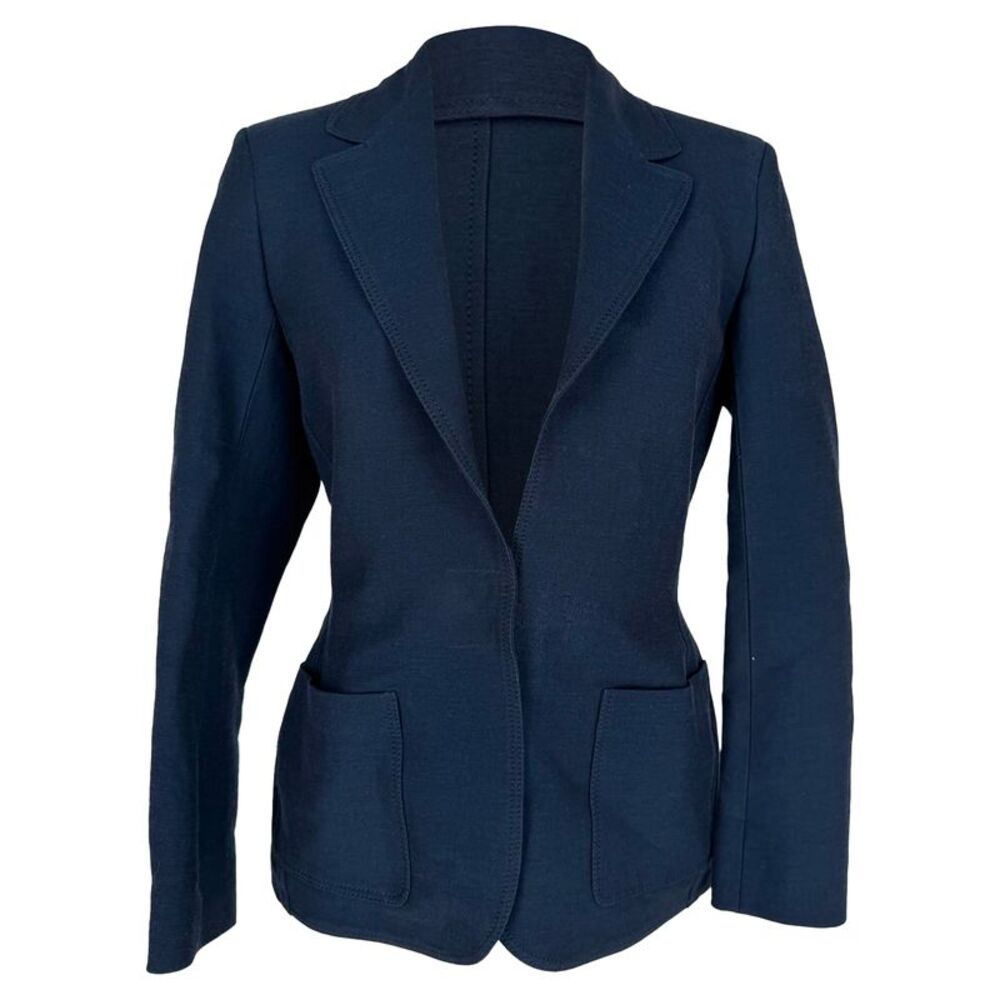 Lanvin Single-Breasted Blazer with Pockets in Navy Blue Linen
